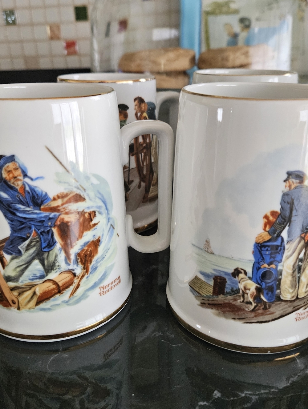 Norman Rockwell Museum Collection 1982 Vintage Coffee Tea Mugs Set of 8 - Picture 2 of 9